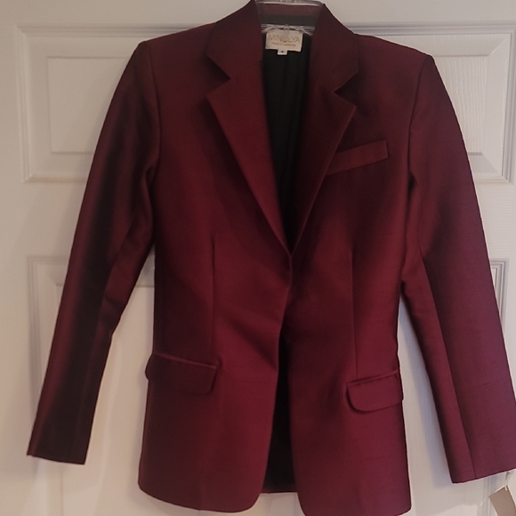Mina+olya Jackets & Blazers - Petite Elegant Burgundy Silk Wool Womens Blazer NWT